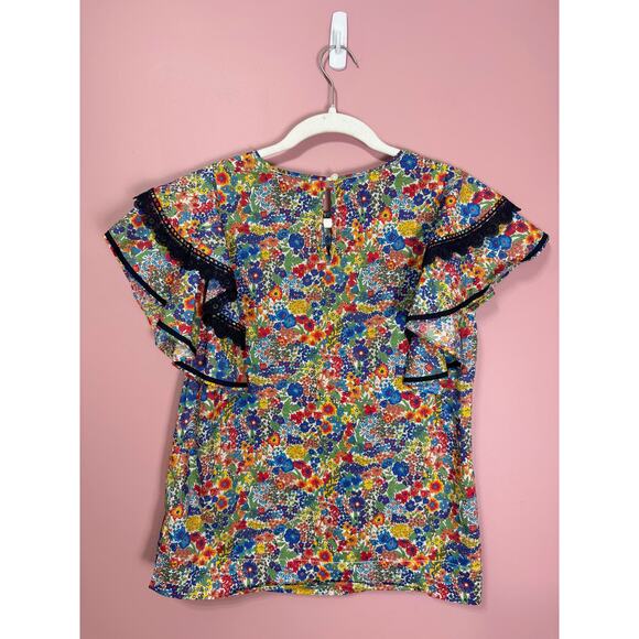 J.Crew Liberty Print Floral Multi Color Ruffle Short Sleeve Blouse Size XXS - Picture 7 of 7
